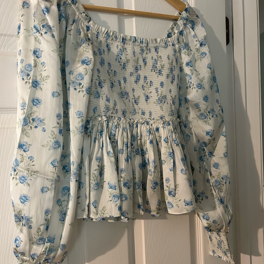Floral Blue and White Women's Top